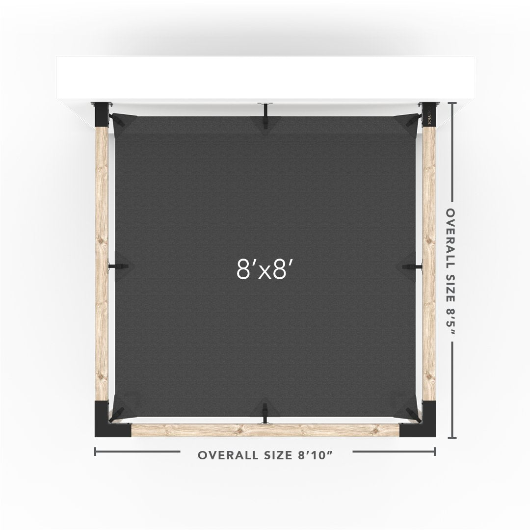 Wall Mount Pergola Kit With Shade Sail For 4x4 Wood Posts _8x8_graphite _8x8_crimson _8x8_denim _8x8_white